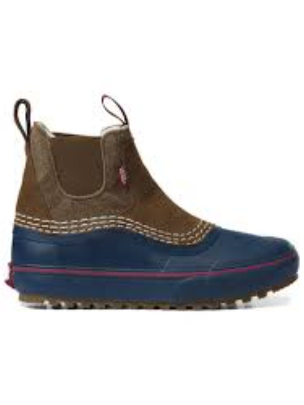 Women Vans Brown and Navy Pull-On Leather-Suede Boots size 7.5